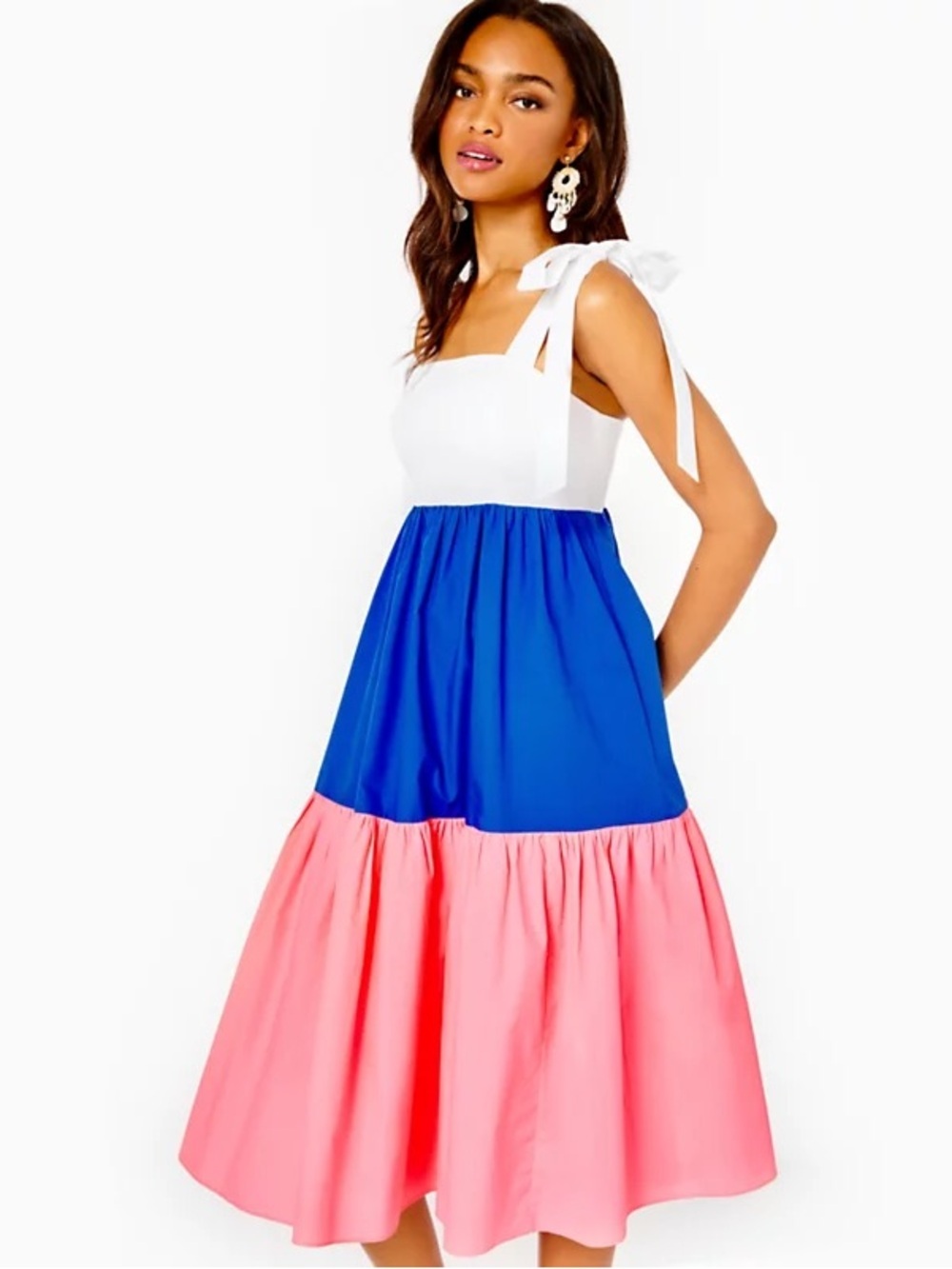 Lilly Pulitzer Anlee Cotton Midi Dress Resort Borealis Blue Lillys Coral (125)